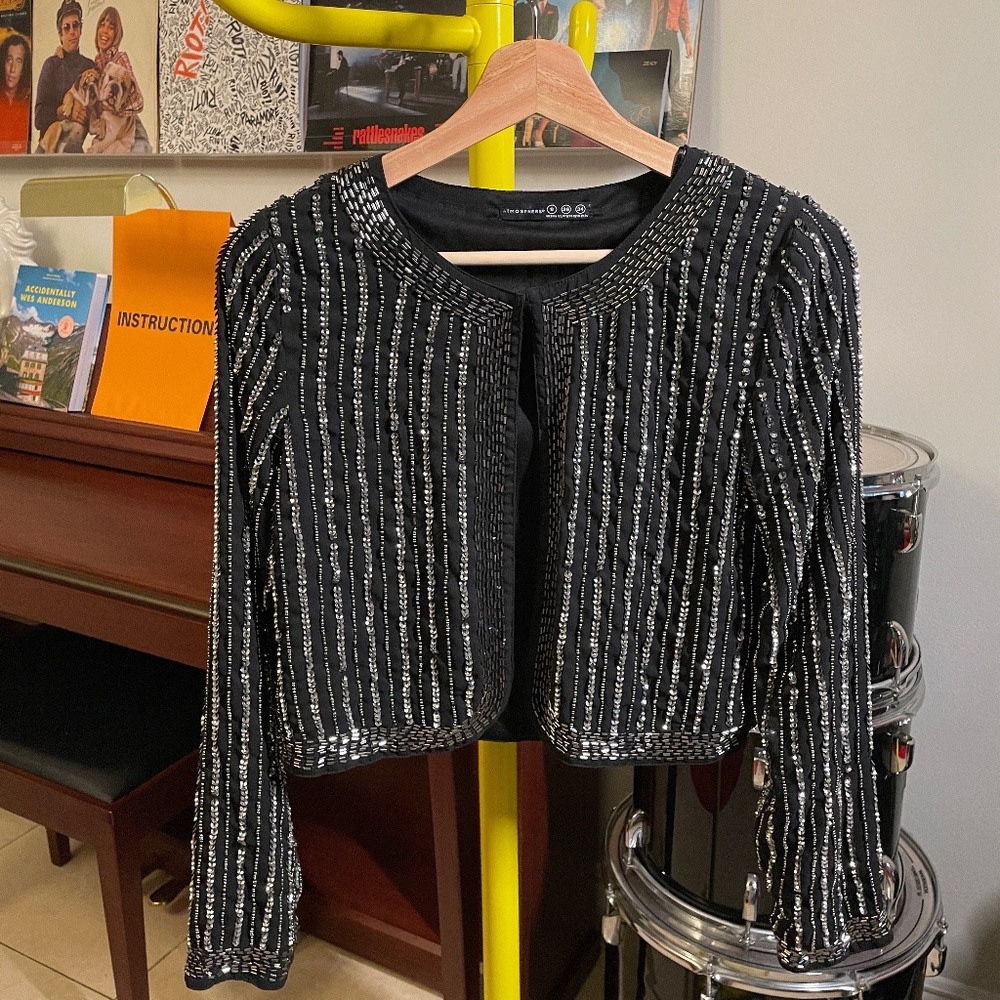 Atmosphere Silver Sequin Evening Cropped/Bolero Style Jacket (Size 8)